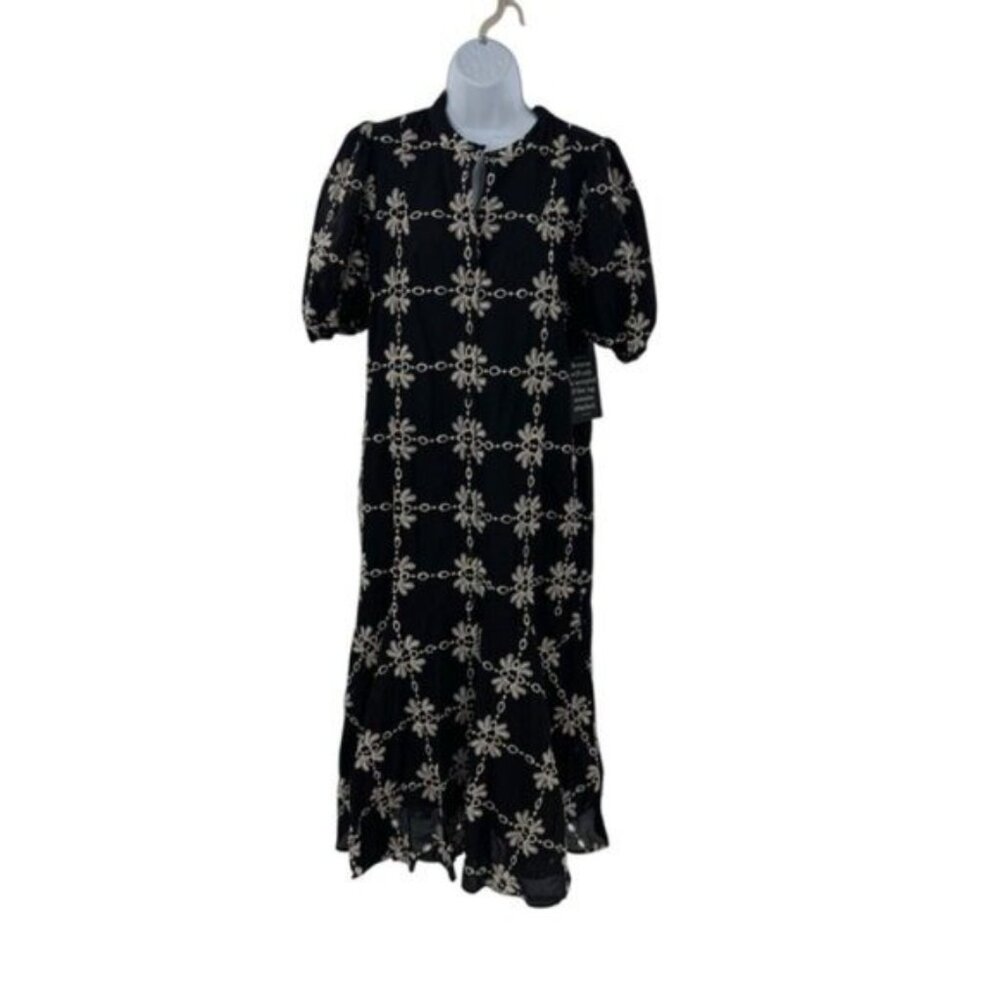 Tuckernuck NEW Black Eyelet Lewis Puff Sleeve Embroidered Maxi Dress Size M - Picture 4 of 11